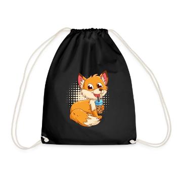 Fuchs mit Bubbel Tee Bubbeltea Fuchs Kinder - Turnbeutel - Schwarz - Vorne