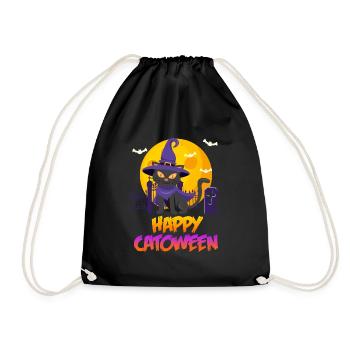 Catoween Happy Katzen Halloween - Turnbeutel - Schwarz - Vorne