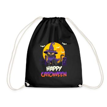 Catoween Happy Katzen Halloween - Turnbeutel - Schwarz - Vorne