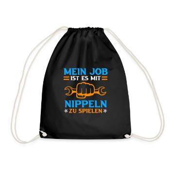 Plumber saying My job is with nipples - Drawstring Bag - black - Front