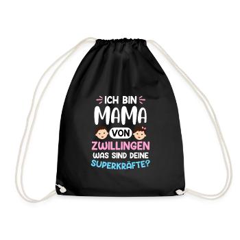 Zwillingsmama Mutter von Zwillingen Super Mama - Turnbeutel - Schwarz - Vorne