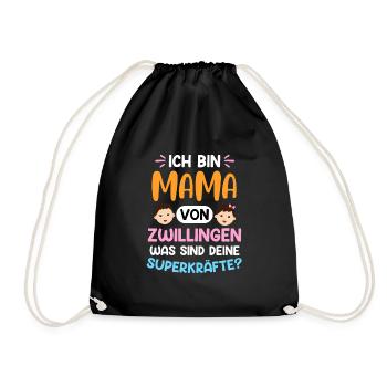 Zwillingsmama Mutter von Zwillingen Super Mama - Turnbeutel - Schwarz - Vorne