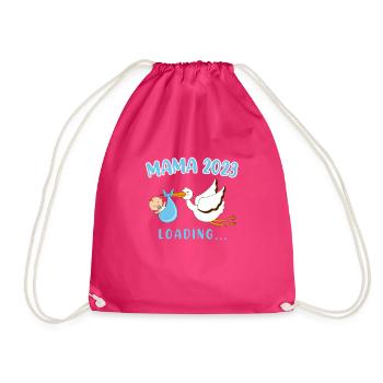 Mom 2023 Rattle Stork Baby Stork Pregnant Mom - Drawstring Bag - fuchsia - Front
