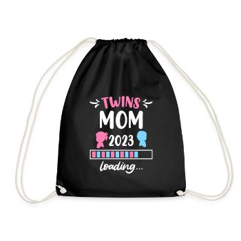 Twin Mom 2023 Twins loading Young Girls - Drawstring Bag - black - Front