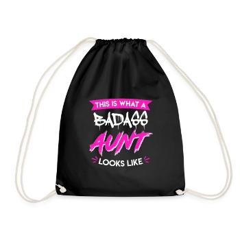 This is what cool aunt from family Badass Aunt looks like - Drawstring Bag - black - Front