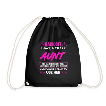 Caution I have a crazy aunt Super aunt - Drawstring Bag - black - Front