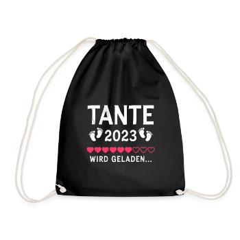 Tante 2023 wird geladen bald Tante du wirst Tante - Turnbeutel - Schwarz - Vorne