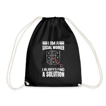 I always find a solution I am a social worker - Drawstring Bag - black - Front