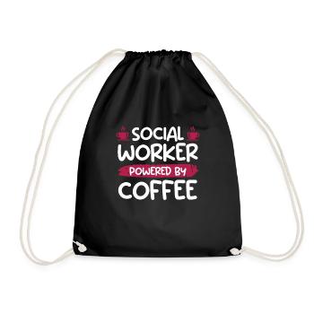 Powered by coffee cup social worker - Drawstring Bag - black - Front