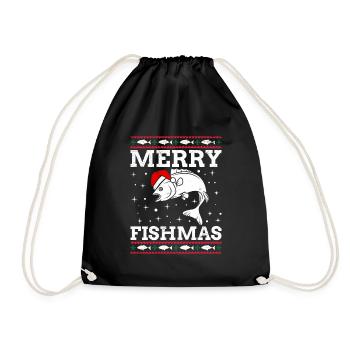 Ugly Christmas Angler Fish Fisherman Christmas - Drawstring Bag - black - Front