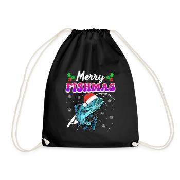 Merry Fishmas Angler Christmas Angel - Drawstring Bag - black - Front