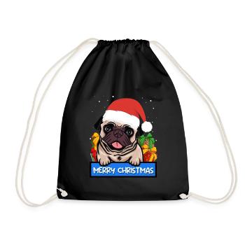 Mops Hund Hundebesitzer Merry Christmas - Turnbeutel - Schwarz - Vorne