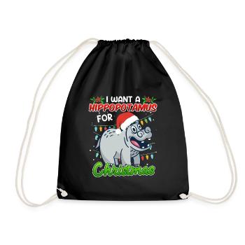 I want a Hippotmus for Christmas - Drawstring Bag - black - Front