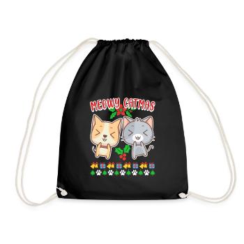 Meowy Catmas Cat Seater Kitten Cat - Drawstring Bag - black - Front
