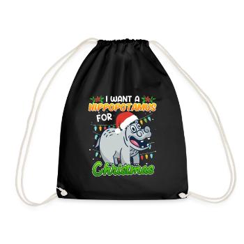 I want a Hippotmus for Christmas - Drawstring Bag - black - Front