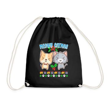 Meowy Catmas cat kitten cat - Drawstring Bag - black - Front