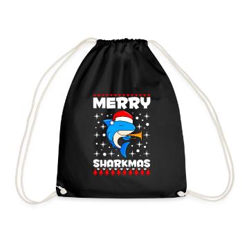 Merry Sharkmas Shark Christmas - Drawstring Bag - black - Front