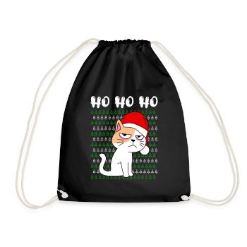 Funny Cat Ho Ho Nicholas Hats Kitten - Drawstring Bag - black - Front