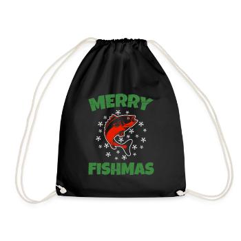 Merry Fishmas Angler Christmas Ugly Crhistmas - Drawstring Bag - black - Front