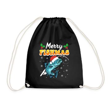 Merry Fishmas Angler Christmas Angel - Drawstring Bag - black - Front
