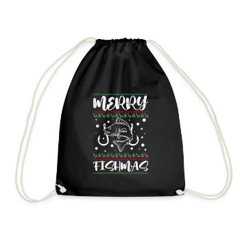 Merry Fishmas Angler Christmas Ugly Crhistmas - Drawstring Bag - black - Front