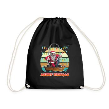 Merry Fishmas Nikolaus Angler Angel - Drawstring Bag - black - Front