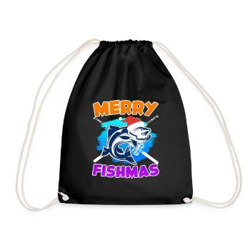 Merry Fishmas Fishing - Drawstring Bag - black - Front