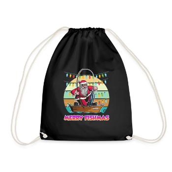 Merry Fishmas Nikolaus Angler Angel - Drawstring Bag - black - Front