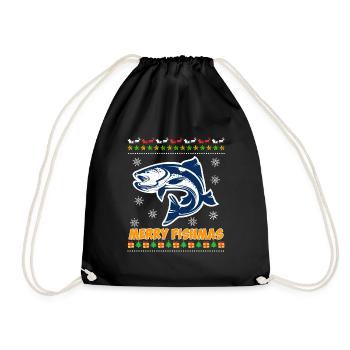Angel Christmas Merry Fishmas Angler - Drawstring Bag - black - Front