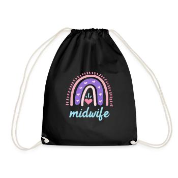 I love children rainbow I am a midwife - Drawstring Bag - black - Front