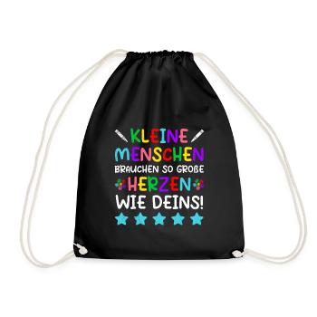 Kleine Menschen brauchen große Herzen Kindergarten - Turnbeutel - Schwarz - Vorne
