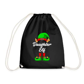 daughter elf christmas family girl - Drawstring Bag - black - Front