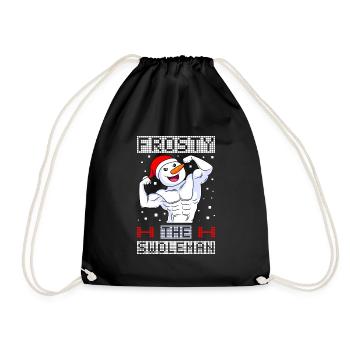 Frosty the Swoleman Bodybuilder Snowman - Drawstring Bag - black - Front