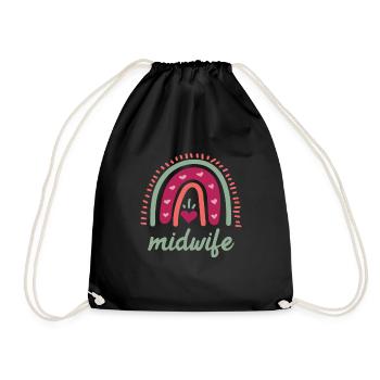 I love children rainbow I am a midwife - Drawstring Bag - black - Front
