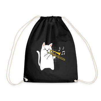 Musicien avec chat joue du trombone - Sac de sport léger - noir - Devant