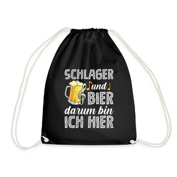 Musik Konzert Darum bin ich hier Bier und Schlager - Turnbeutel - Schwarz - Vorne