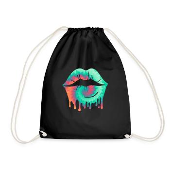 Kuss Liebe Pärchen Lippen küssen Valentinstag - Turnbeutel - Schwarz - Vorne