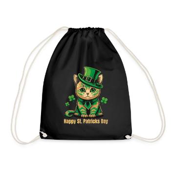 Happy St. Patrick's Day Green Irish Cat - Drawstring Bag - black - Front