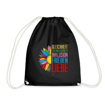 Inklusion Gleichheit Freundlichkeit Akzeptanz - Turnbeutel - Schwarz - Vorne