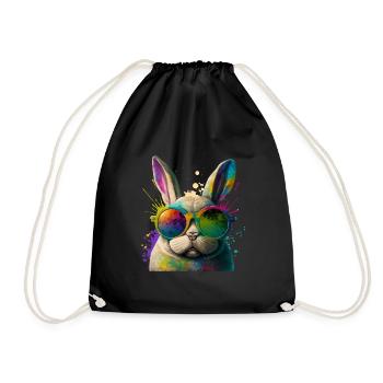 Bunny Face Cool Easter Bunny with Glasses - Drawstring Bag - black - Front