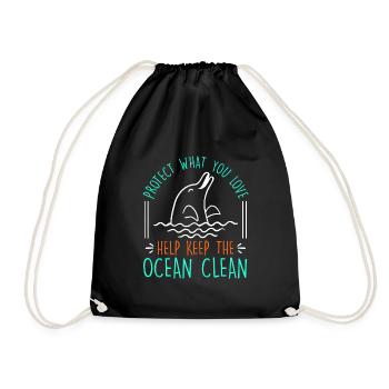 Keep it Clean Save the Ocean Artenschutz Umwelt - Turnbeutel - Schwarz - Vorne