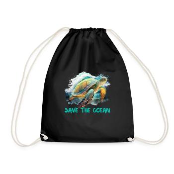 Save the turtles Environmental protection ocean - Drawstring Bag - black - Front
