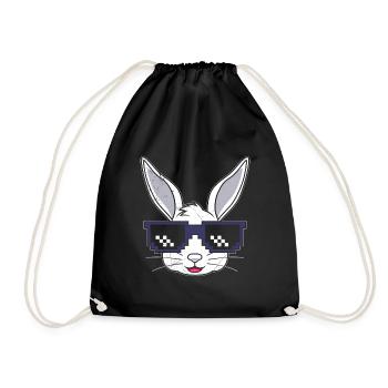 Bunny Face Cool Easter Bunny with Glasses - Drawstring Bag - black - Front