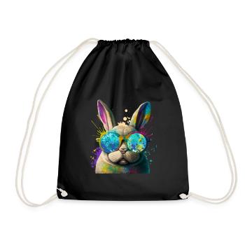 Bunny Face Cool Easter Bunny with Glasses - Drawstring Bag - black - Front