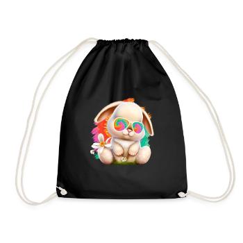 Osterhase mit Brille Cute Bunny bunte Hasen - Turnbeutel - Schwarz - Vorne