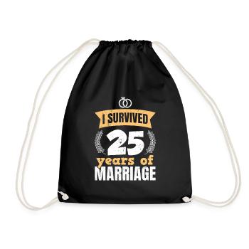 25 years of marriage survived 25th wedding anniversary - Drawstring Bag - black - Front
