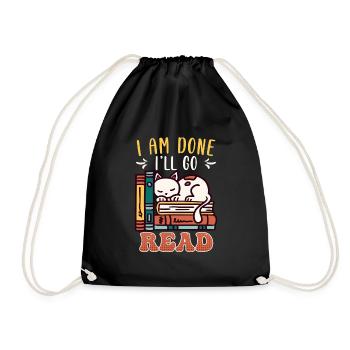 Book lover cat fan bookworm book reader - Drawstring Bag - black - Front