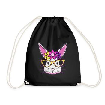 Hasengesicht Cooler Osterhase mit Brille - Turnbeutel - Schwarz - Vorne