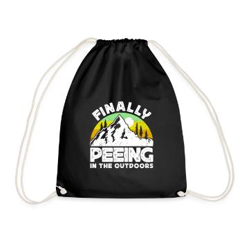 I love peeing outside hikers funny mountains - Drawstring Bag - black - Front