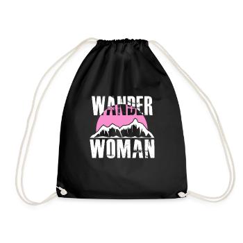 Wanderwoman Bergsteigen Wandern Hiking Frauen - Turnbeutel - Schwarz - Vorne